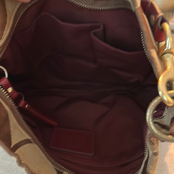 Coach Brown and Red Monogram Shoulder Bag - Picture 7 of 11